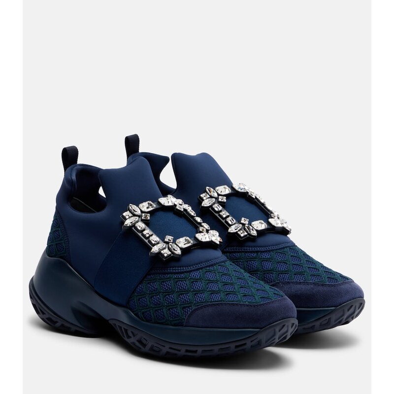 Roger Vivier Viv Run suede-trimmed slip-on sneakers