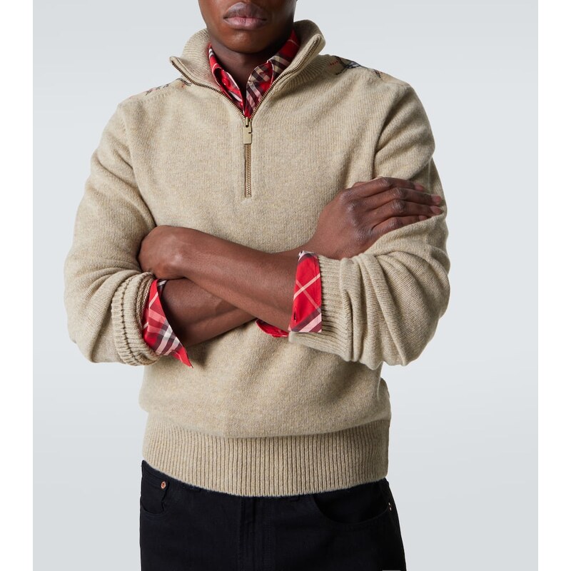 Burberry Burberry Check wool and cashmere half-zip sweater