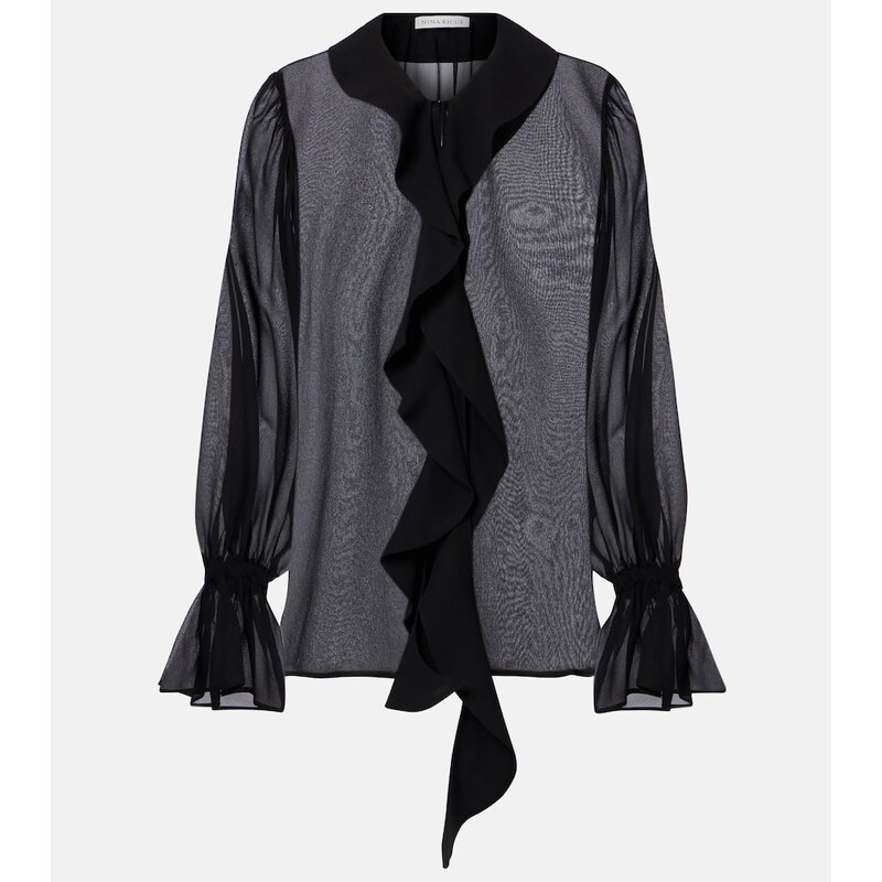 Nina Ricci Ruffled sheer silk blouse