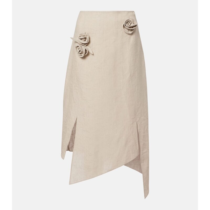 Coperni Floral-appliquÃ asymmetric linen midi skirt