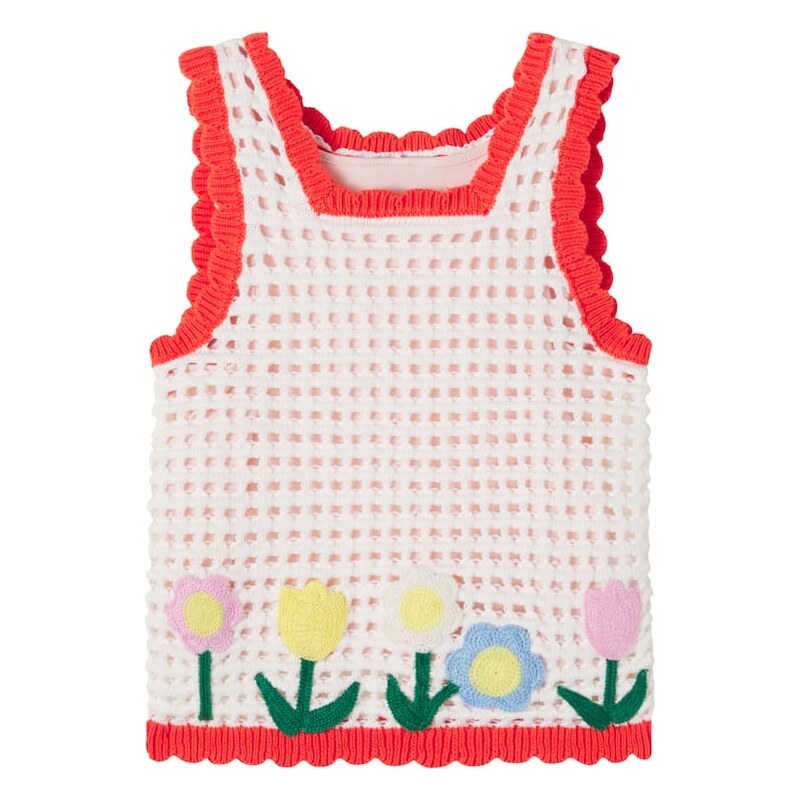 Stella McCartney Kids Embroidered crochet cotton tank top