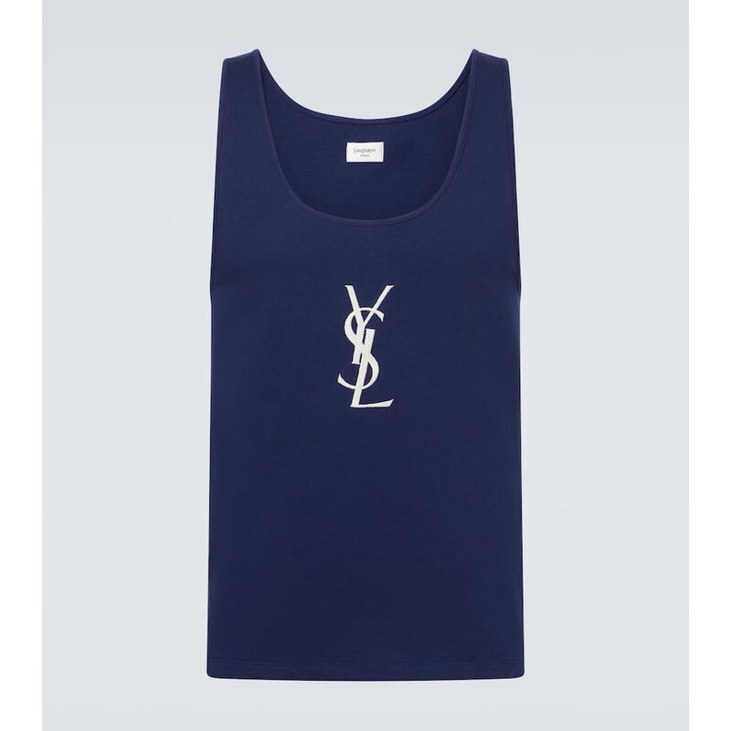 Saint Laurent Cassandre embroidered cotton tank top