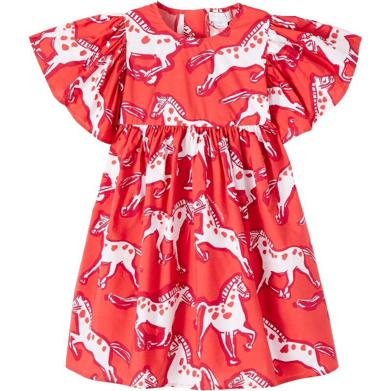 Stella McCartney Kids Horse printed cotton poplin dress