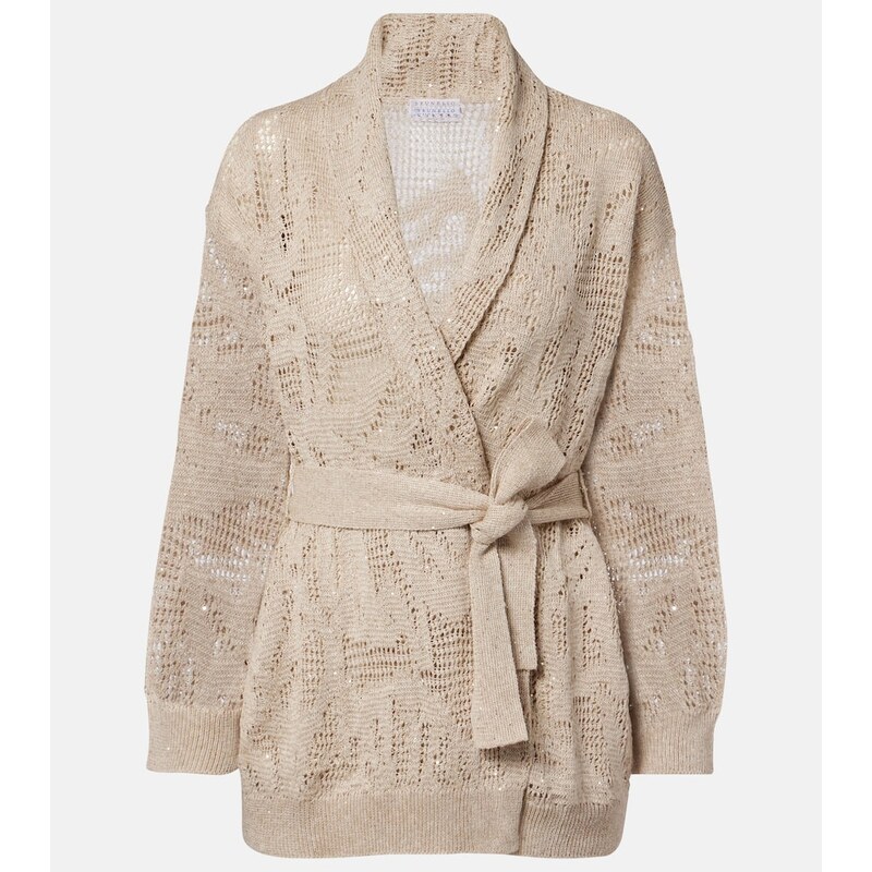 Brunello Cucinelli Open-knit linen and cotton wrap cardigan
