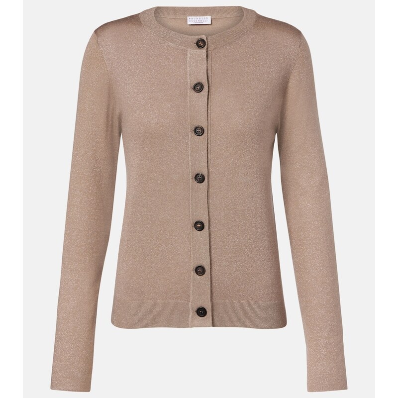 Brunello Cucinelli Cashmere-blend lamÃ cardigan