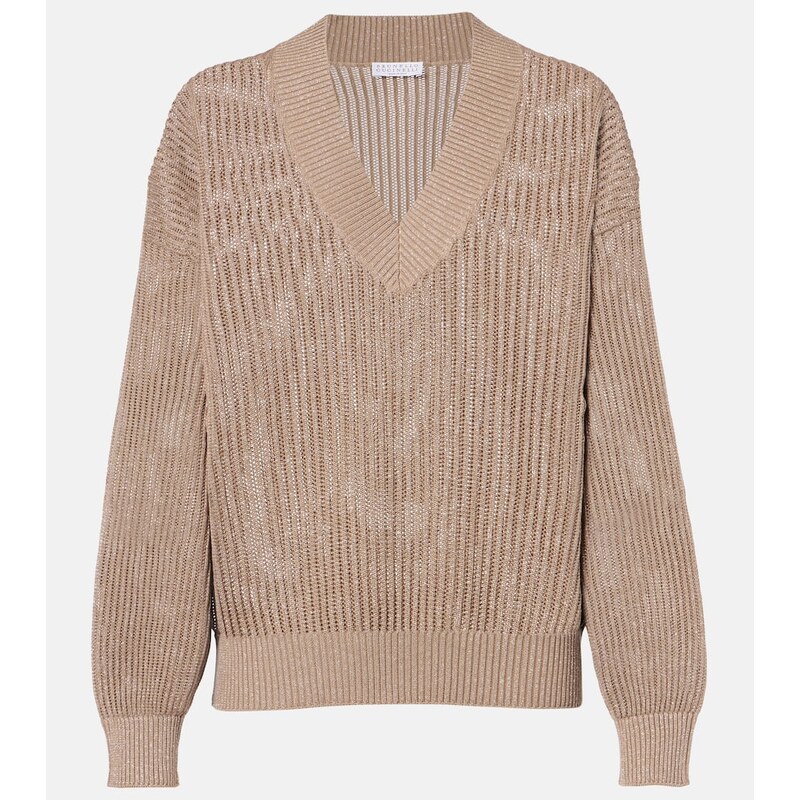 Brunello Cucinelli Cotton-blend lamÃ sweater