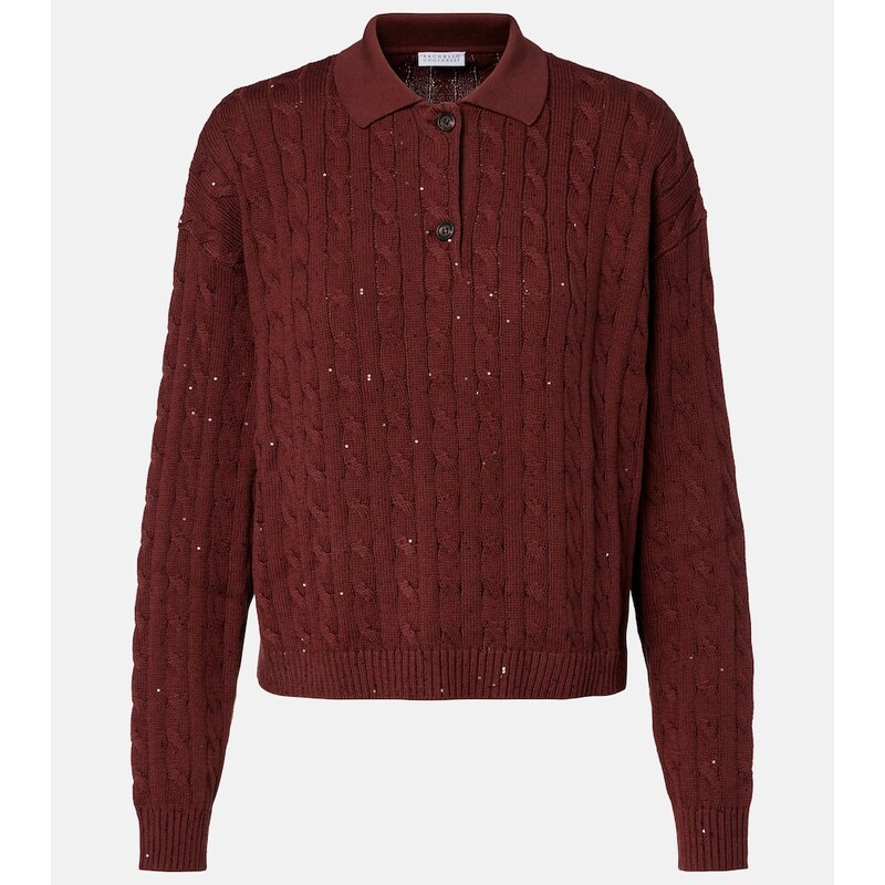 Brunello Cucinelli Cable-knit cotton-blend polo sweater