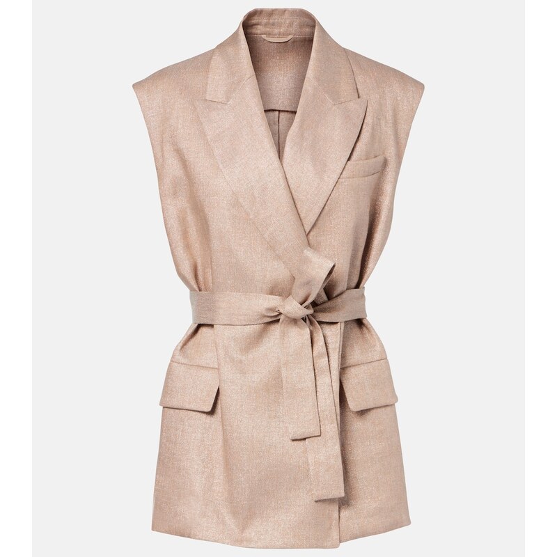 Brunello Cucinelli Belted linen-blend vest