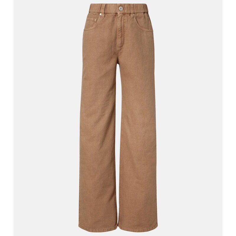 Brunello Cucinelli Mid-rise cotton and linen wide-leg pants