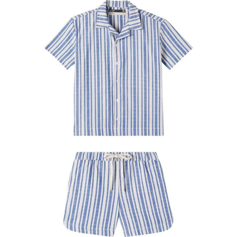 Fábula Striped cotton bowling shirt and shorts set