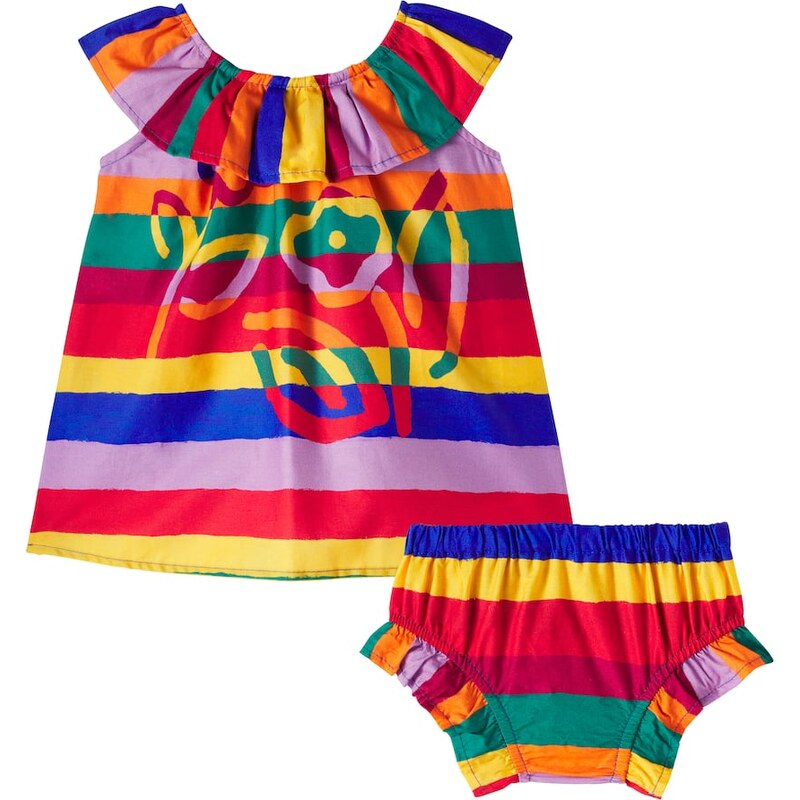 Fábula Baby striped cotton dress and bloomers set