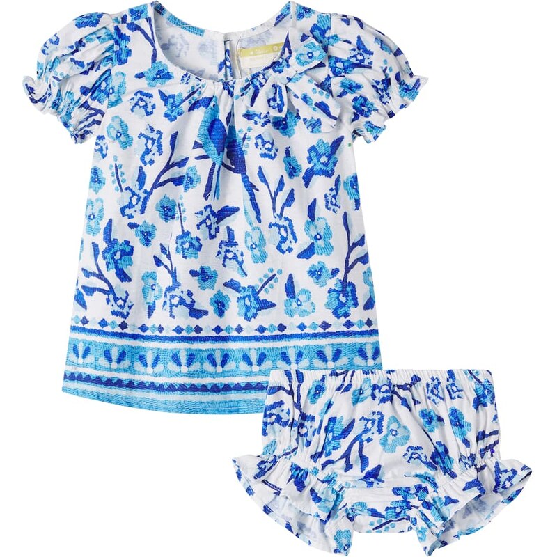 Fábula Baby printed smocked cotton dress and bloomers set