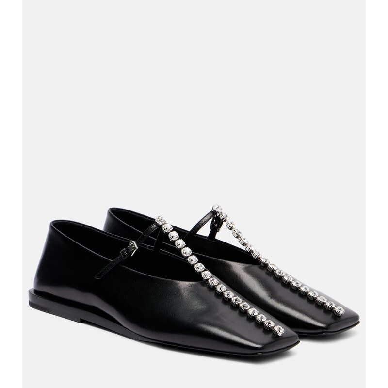 Jil Sander Crystal-embellished leather ballet flats