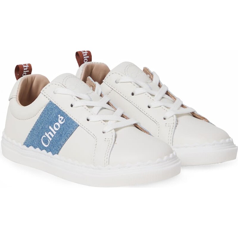 Chloe Kids ChloÃ Kids Logo scalloped leather sneakers