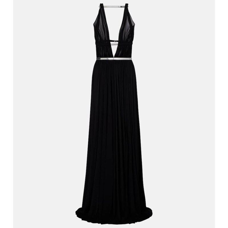 Alaïa Leather-trimmed draped gown