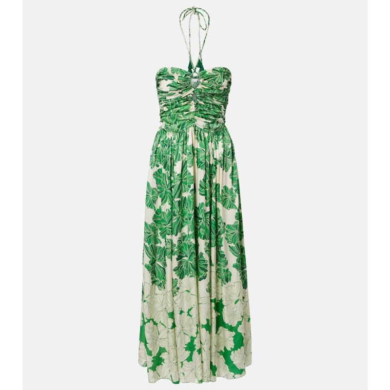 Poupette St Barth Avril floral halterneck satin maxi dress