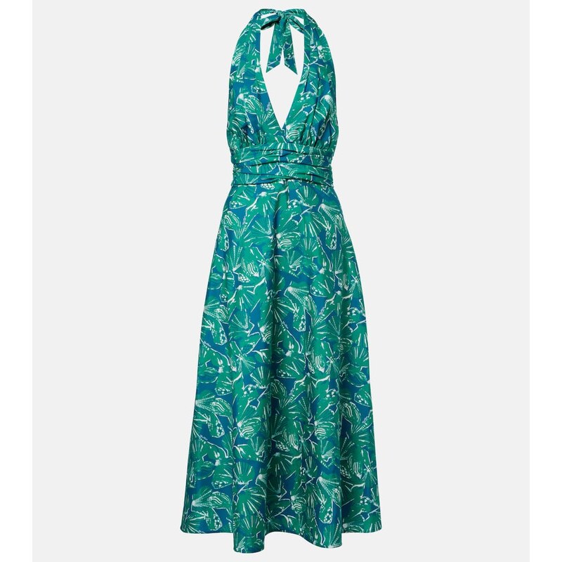 Max Mara Printed halterneck cotton midi dress