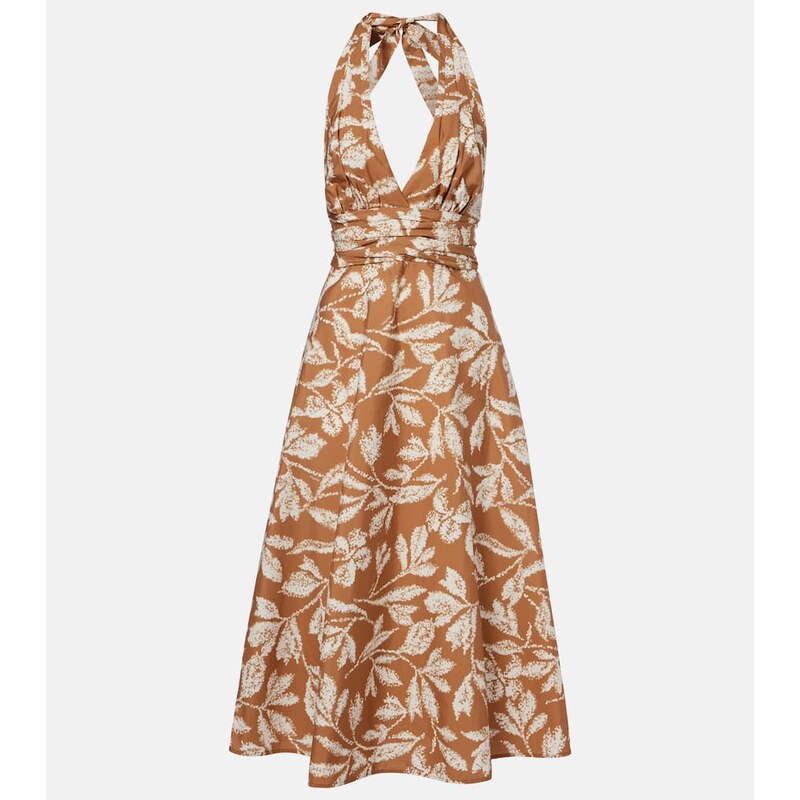 Max Mara Halterneck printed cotton midi dress