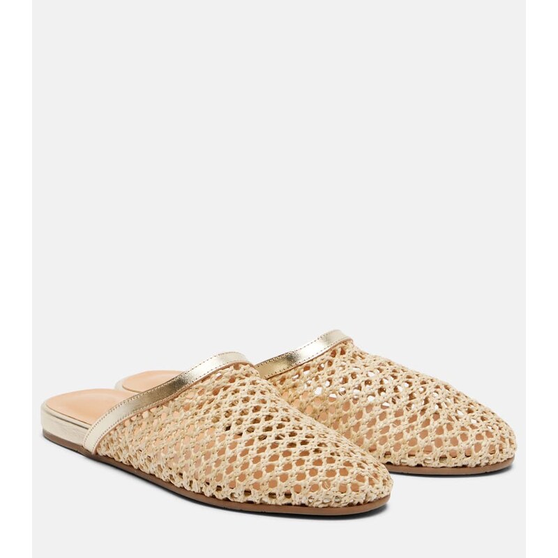 Ancient Greek Sandals Leather-trimmed raffia mules