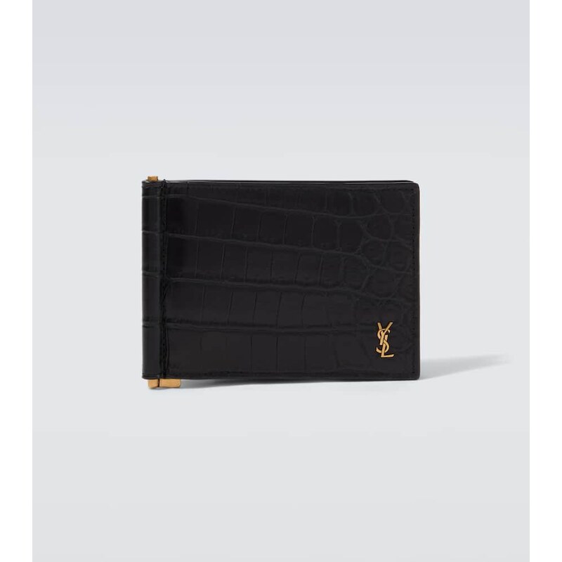 Saint Laurent Tiny Cassandre croc-effect leather wallet