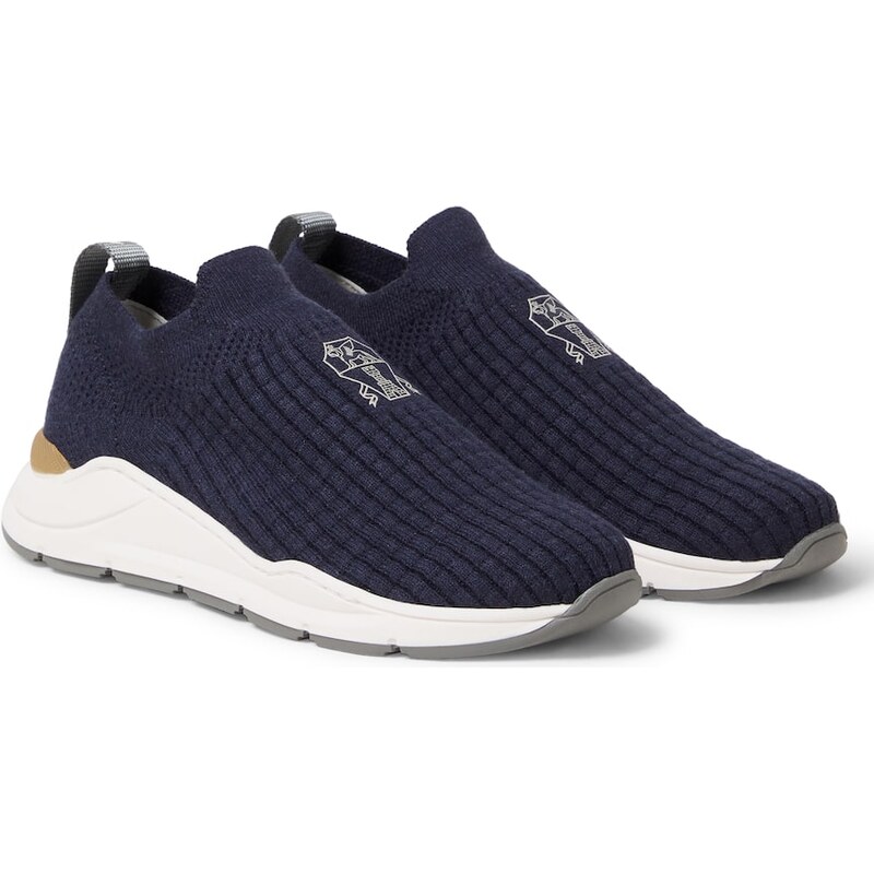Brunello Cucinelli Kids Logo knitted slip-on sneakers