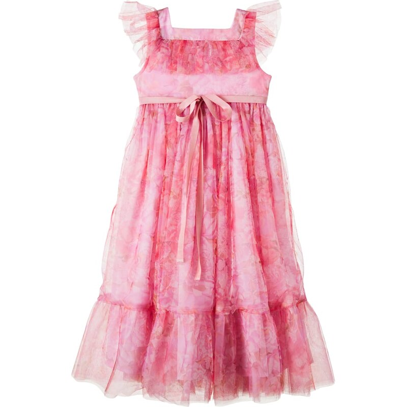 Petite Amalie Bow-detail floral ruffled tulle dress