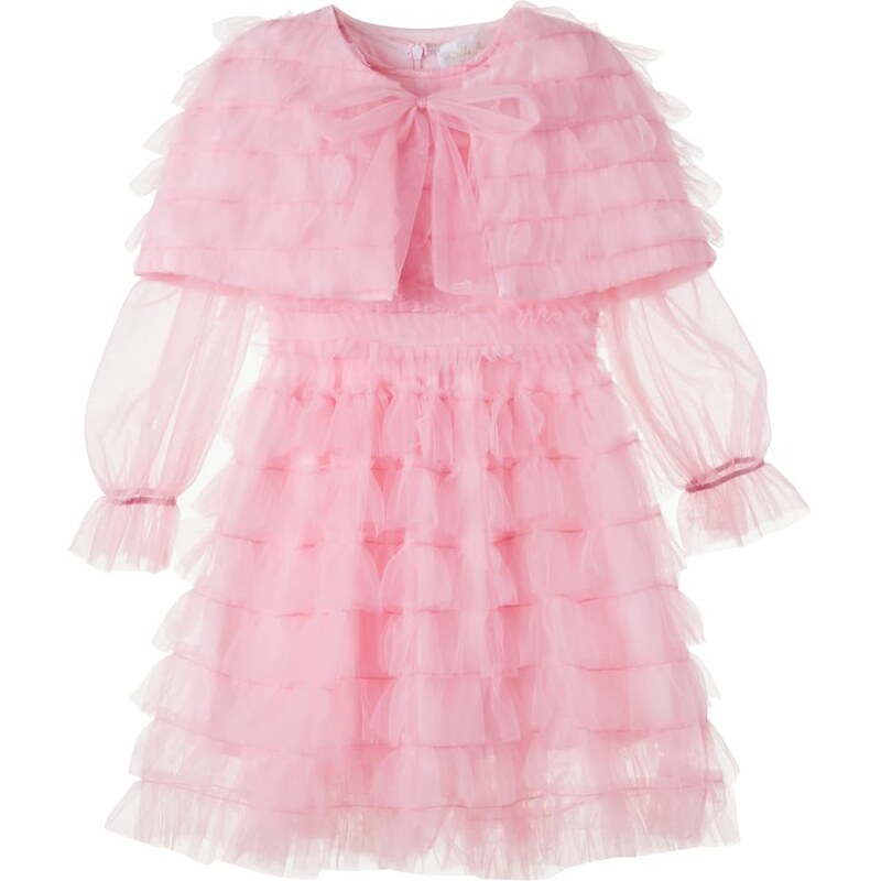 Petite Amalie Cape-detail ruffled tulle dress