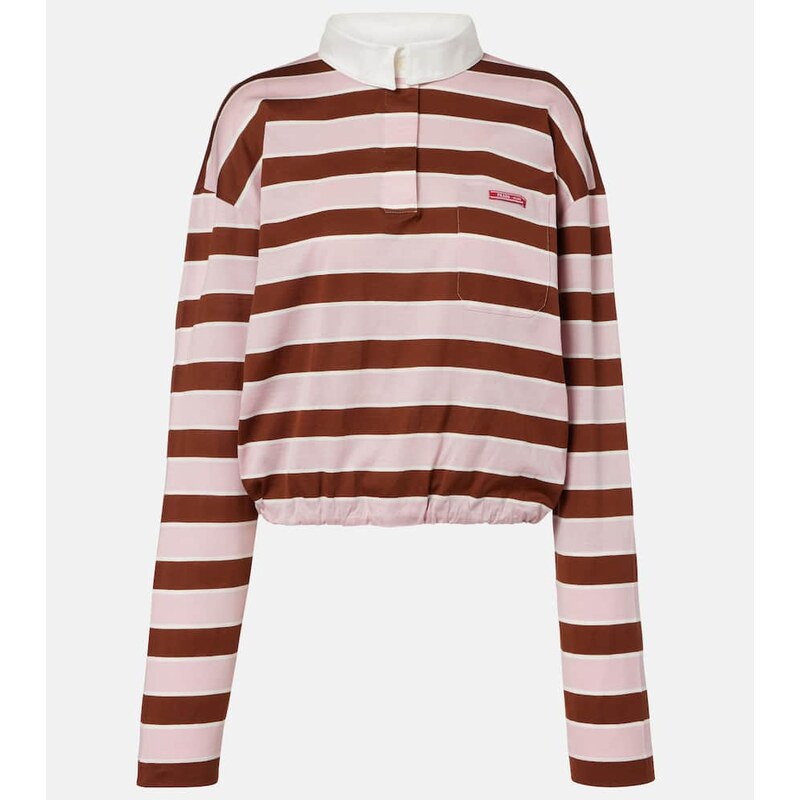 Prada Striped cropped cotton jersey polo shirt
