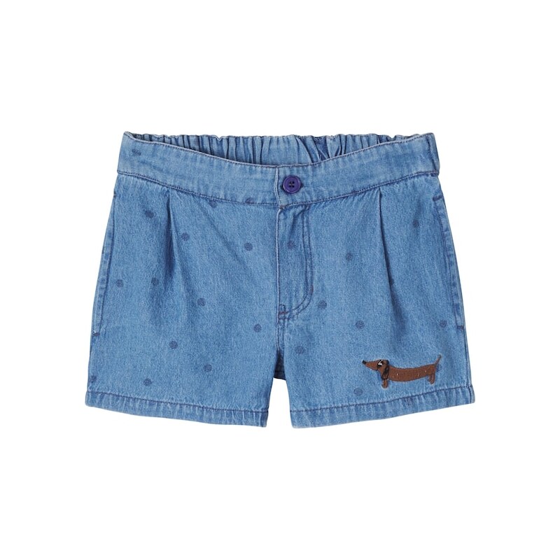 Mini Rodini Embroidered polka-dot denim shorts