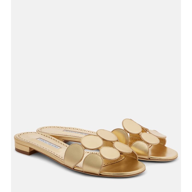 Manolo Blahnik Haribalmuflat metallic leather slides