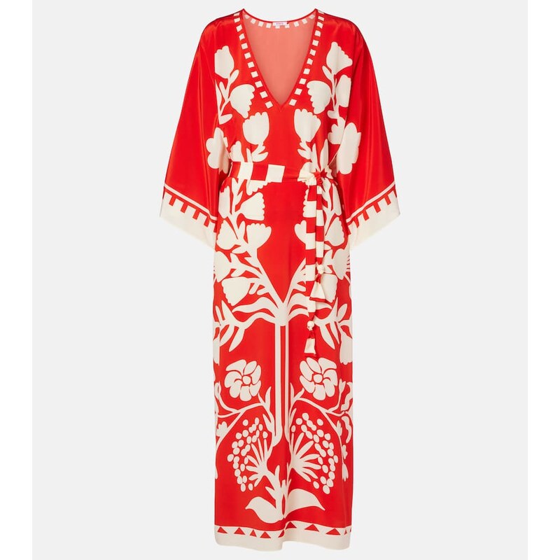 Eres Holi belted printed silk kaftan