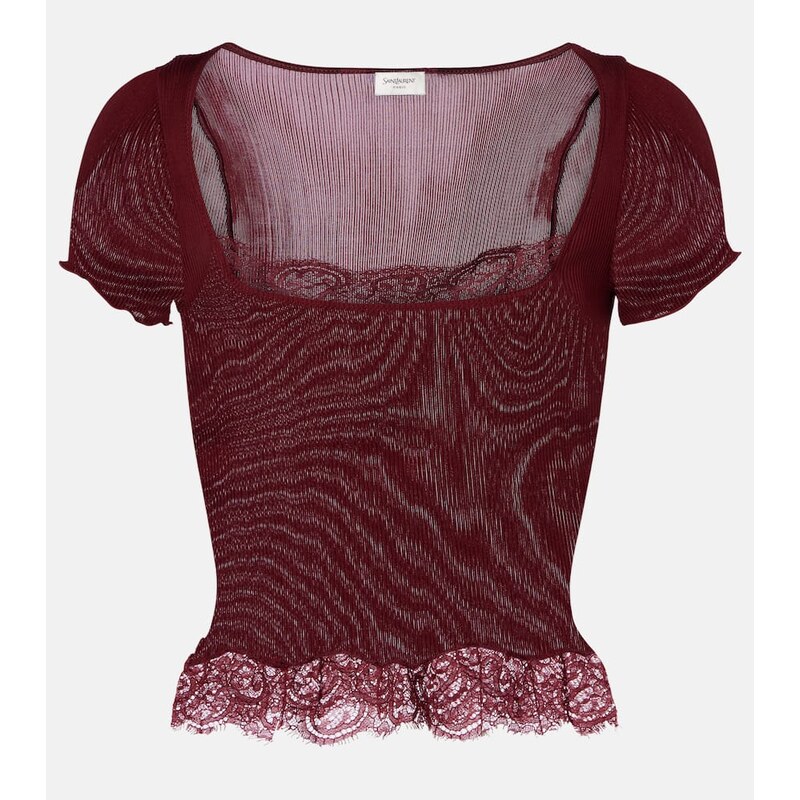 Saint Laurent Scalloped silk satin top