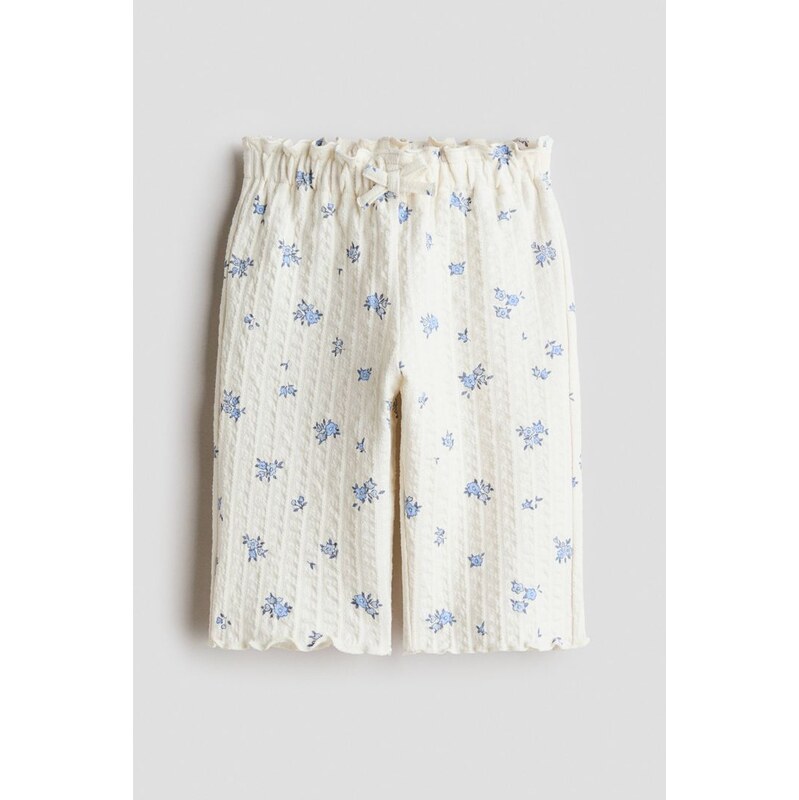 H&M - Žerzejové kalhotys texturou - Bílá/Květiny