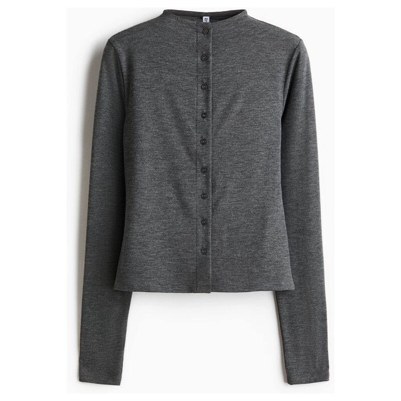 H&M - Žerzejový propínací kardigan - Tmavě Šedý Melír