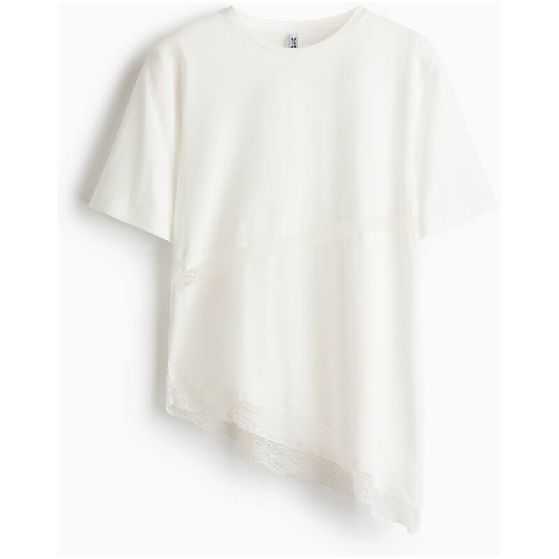 H&M - Tričko lemované krajkou - Bílá