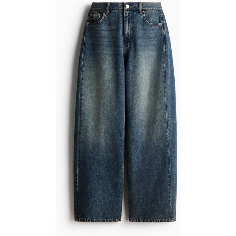 H&M - Baggy Barrel Regular Waist Jeans - Tmavý Denim Blue