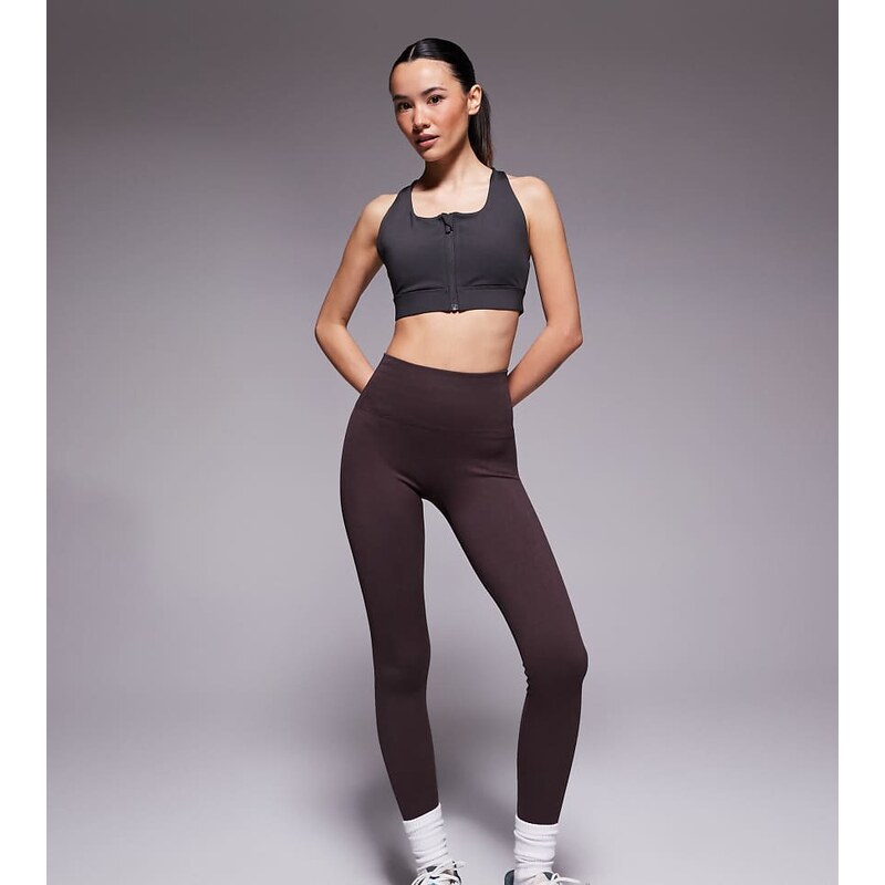 4505 Petite seamless baby rib high waist gym leggings in raisin-Brown 113297197