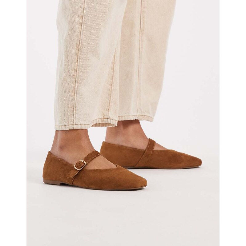 SEQWL Iris high vamp ballet flat with buckle detail in Tan-Brown 115518093