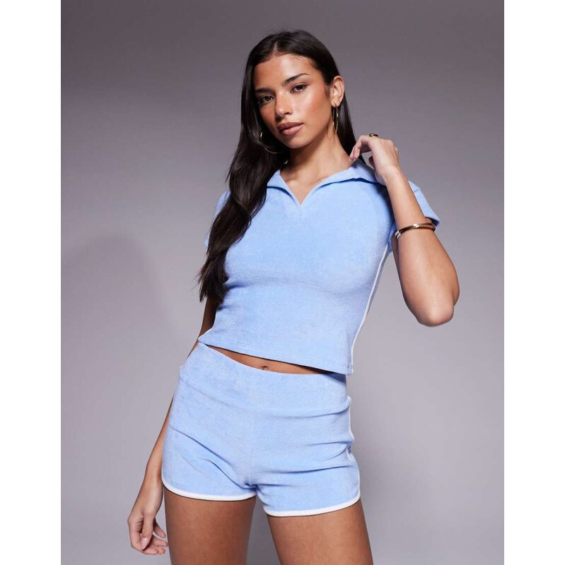 The Frolic exclusive towelling contrast seam detail collared top