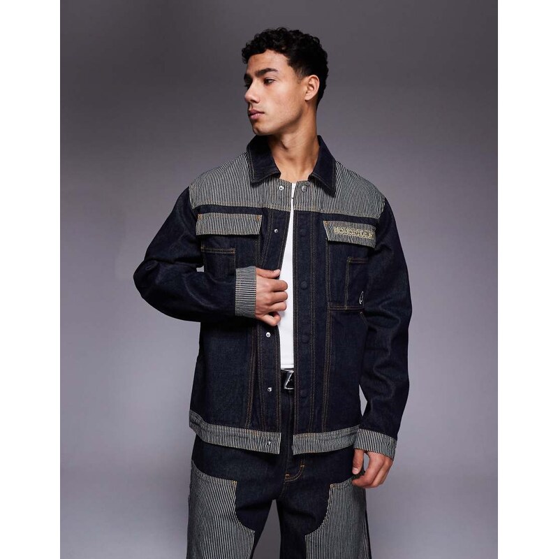 ICECREAM denim trucker jacket with contrast hickory panel in