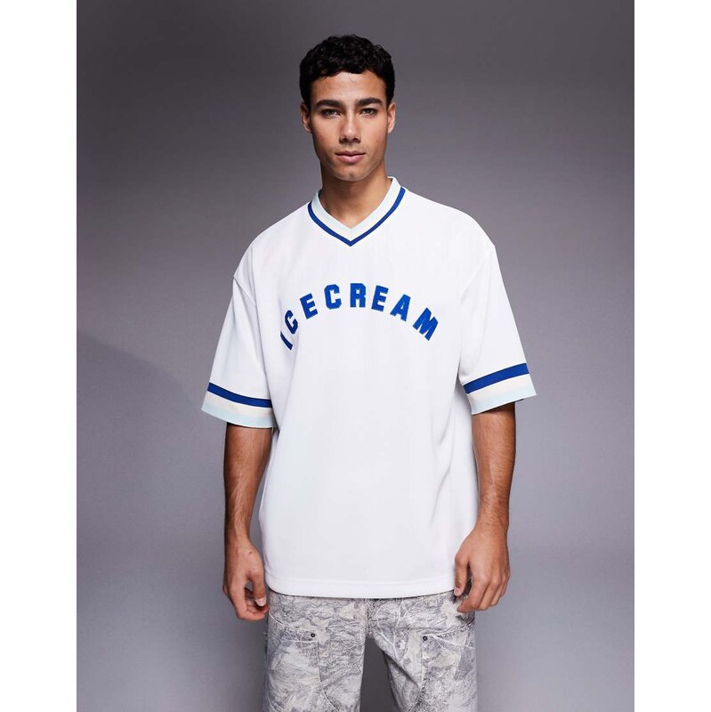 ICECREAM logo v-neck sports jersey in white