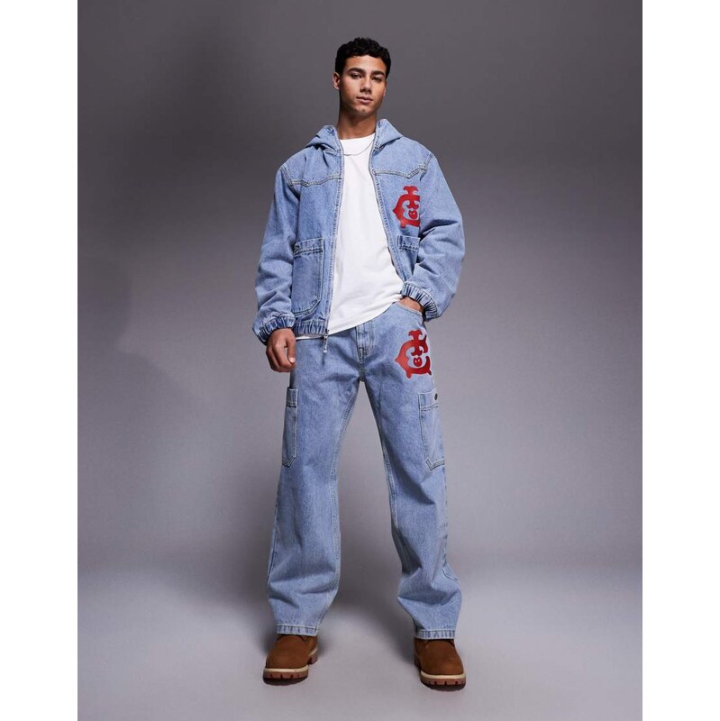 ICECREAM western denim straight leg jeans in light wash blue