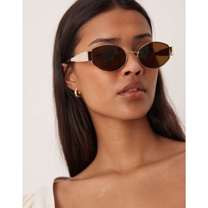 Gina Tricot oval metal frame sunglasses in gold with brown lens