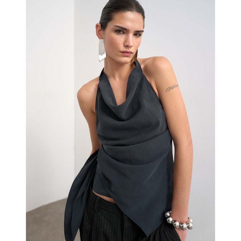 Topshop super soft cupro halter neck in black