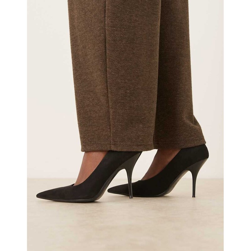 ASOS DESIGN Perth pointed stiletto high heel court shoes in black suedette