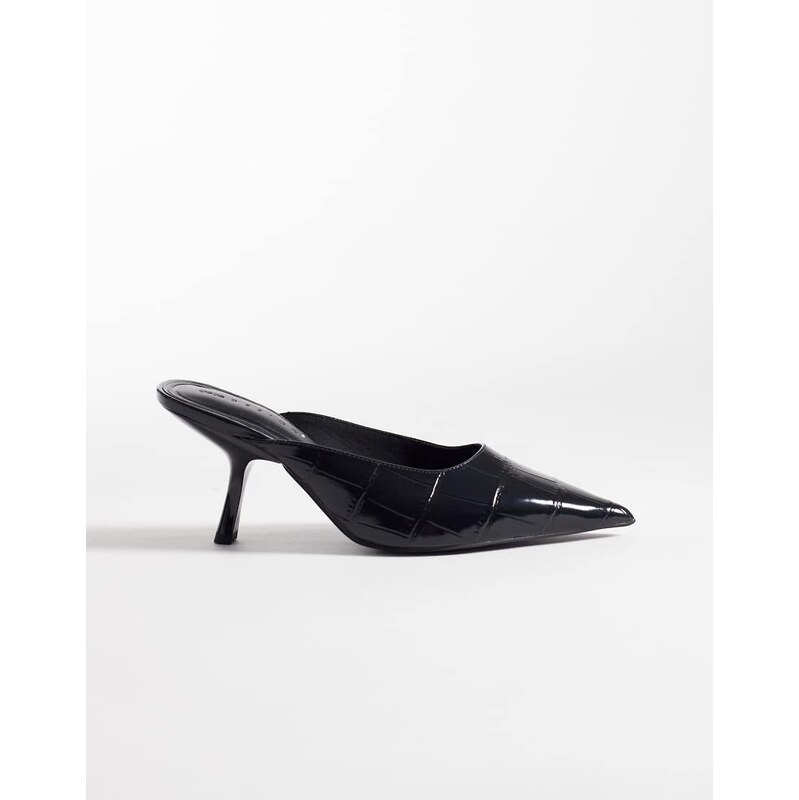 ASOS DESIGN Sophie mid heeled mules in black croc