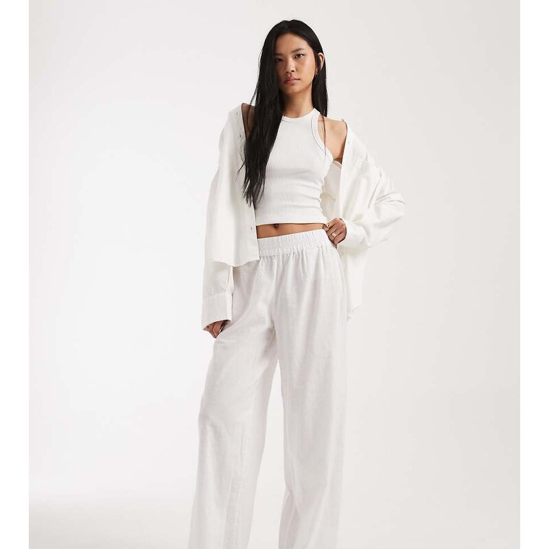 ONLY Tall white trouser with embroidered hem in white
