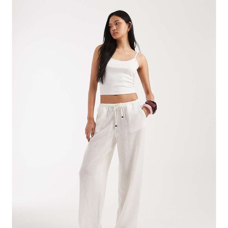 ONLY Tall linen blend wide leg trouser in white