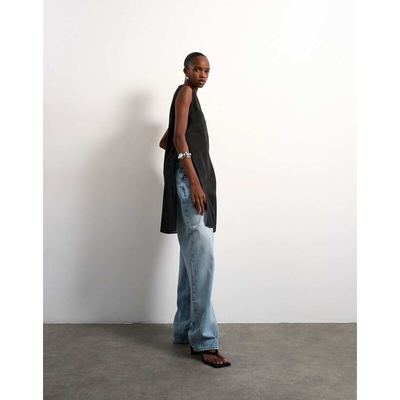 Topshop longline sheer organza tunic in black