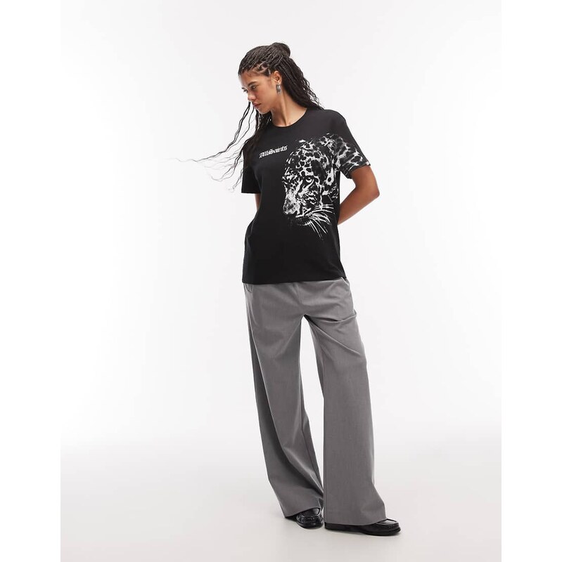 AllSaints zaya graphic short sleeve boyfriend t-shirt in black 113297310